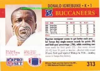 DONALD IGWEBUIKE (K) BUCCANEERS 1990 PRO SET**LAST ONE*  