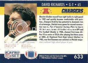 DAVID RICHARDS (G)  CHARGERS   1990 PRO SET CARD  